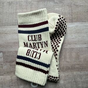 Cream and Burgundy Non-Slip Socks